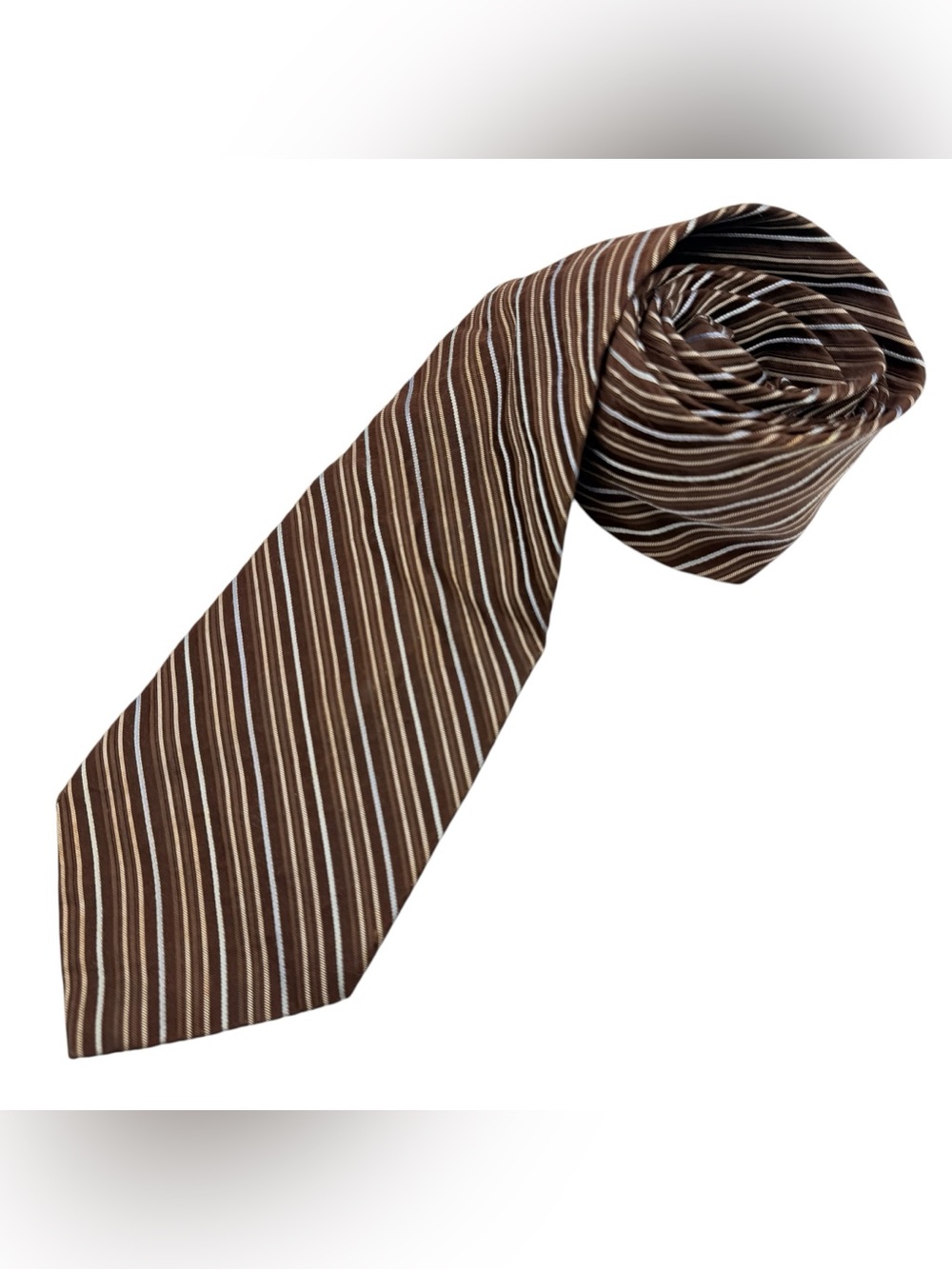 Calvin Klein Men's Brown Striped 100% Silk Necktie Pinstripe Classic